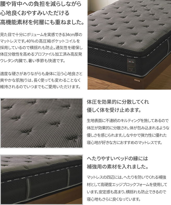グランツ グランレボ ノーブル ポケットコイルマットレス ダブル 消臭 抗菌防臭 防ダニ 高反発 高吸放湿 ホワイト ブラック　マットレス