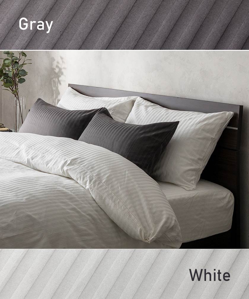 ネルコ 枕カバー 2枚組 50×70 ホワイト グレー 洗える 高密度サテンストライプ ホテル仕様 ファスナー式 綿100% 2枚セット ストライプ