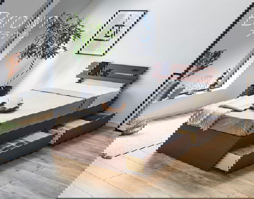 セミダブルベッド マットレス付き 幅124×奥行199×高さ72cm 引き出し