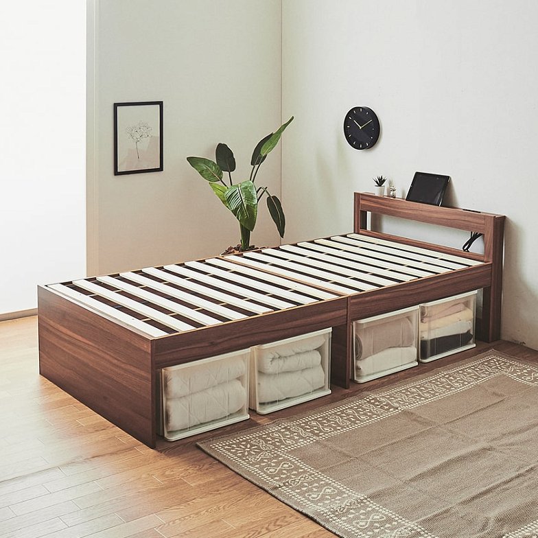 すのこベッド ストミ シングル シングルベッド ベッドフレーム 棚付きベッド コンセント 木製 脚付きベッド