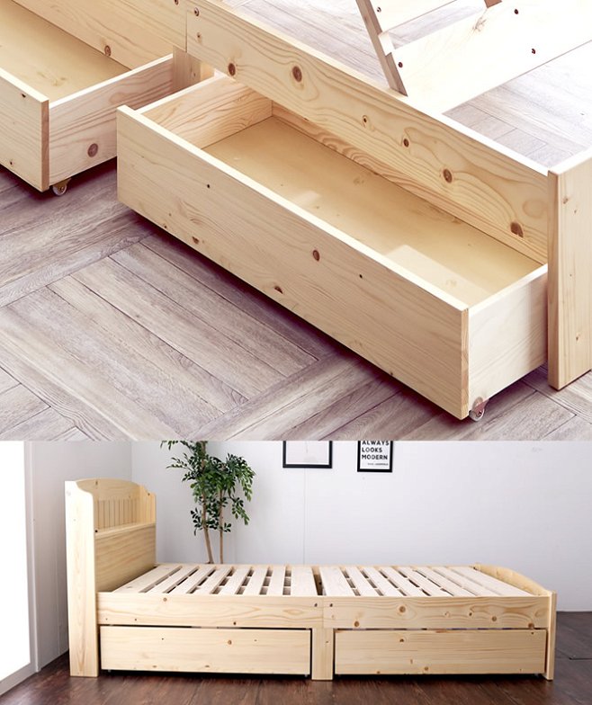 天然木すのこベッド 引出し収納付 セミダブル ラルーチェ 棚コンセント付  ふとんが干せるすのこベッド  フレームのみ スノコベット