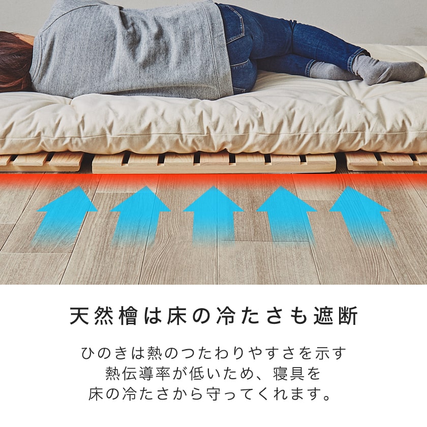 ポイント10倍】檜三つ折りすのこマット セミシングル 三つ折りポケット