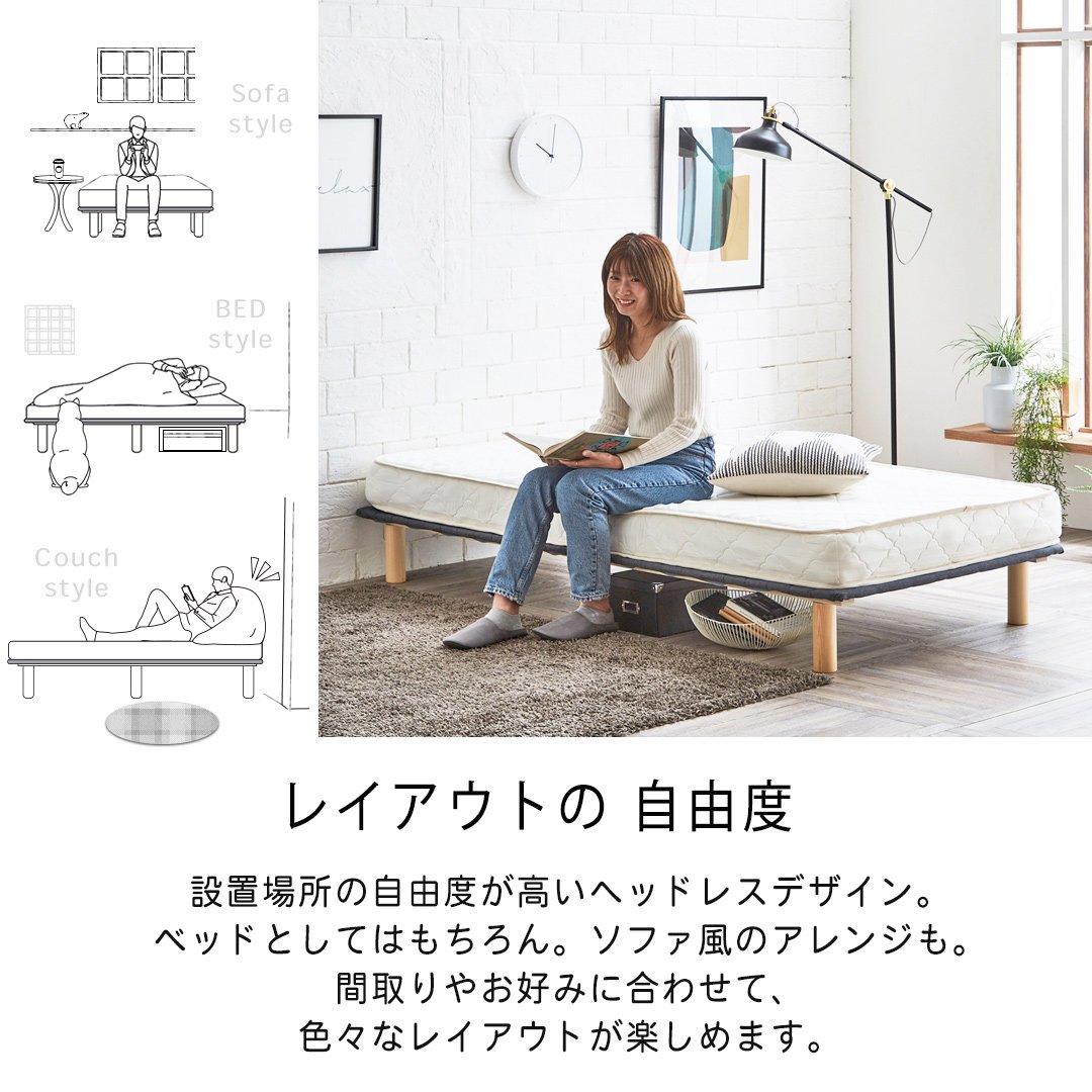 脚付きボトムベッド ボトムベッド単品 ダブル お好みのマットレスを