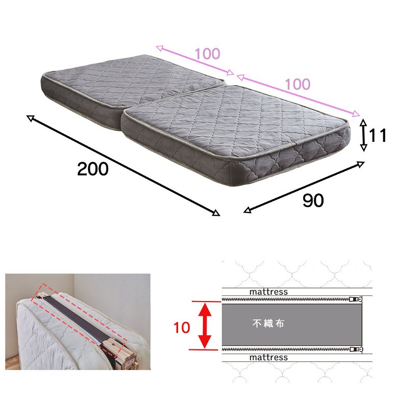 折り畳みポケットコイルマットレス シングル 厚さ11cm 折り畳みベッド専用 ２つ折りマットレス 高密度ポケットコイル 2分割