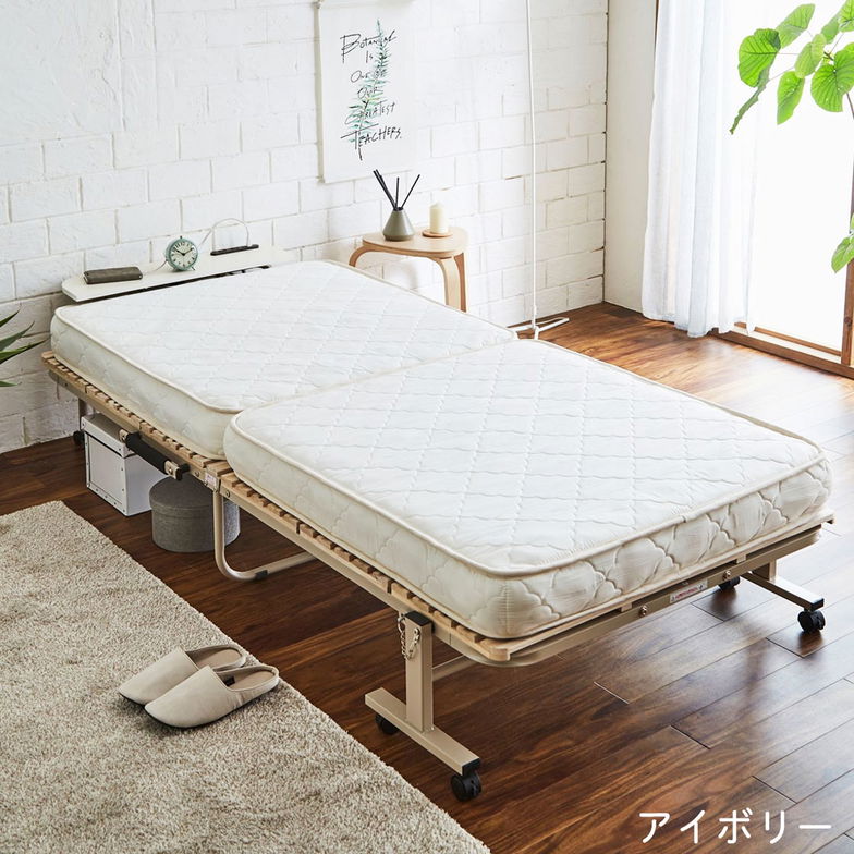 折り畳みポケットコイルマットレス 【ショートセミシングル】 厚さ11cm 折り畳みベッド専用2つ折りマットレス 高密度ポケットコイル