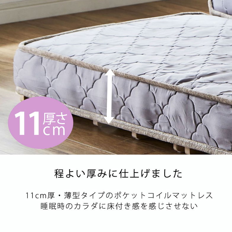 折り畳みポケットコイルマットレス 【ショートセミシングル】 厚さ11cm 折り畳みベッド専用2つ折りマットレス 高密度ポケットコイル