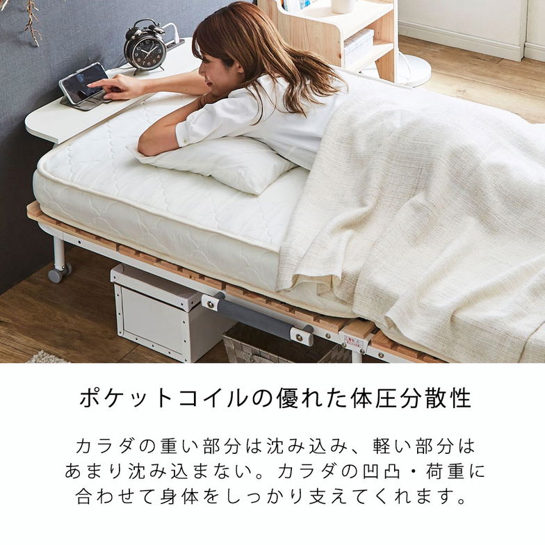 折り畳みポケットコイルマットレス 【ショートセミシングル】 厚さ11cm 折り畳みベッド専用2つ折りマットレス 高密度ポケットコイル