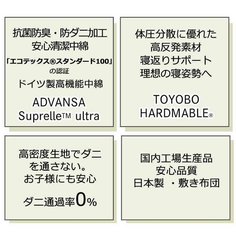 2つ折り 3層式敷き布団 シングル 高機能中綿「ADVANSA ・Suprelle ultraTM」と高反発素材東洋紡のハードマーブル?