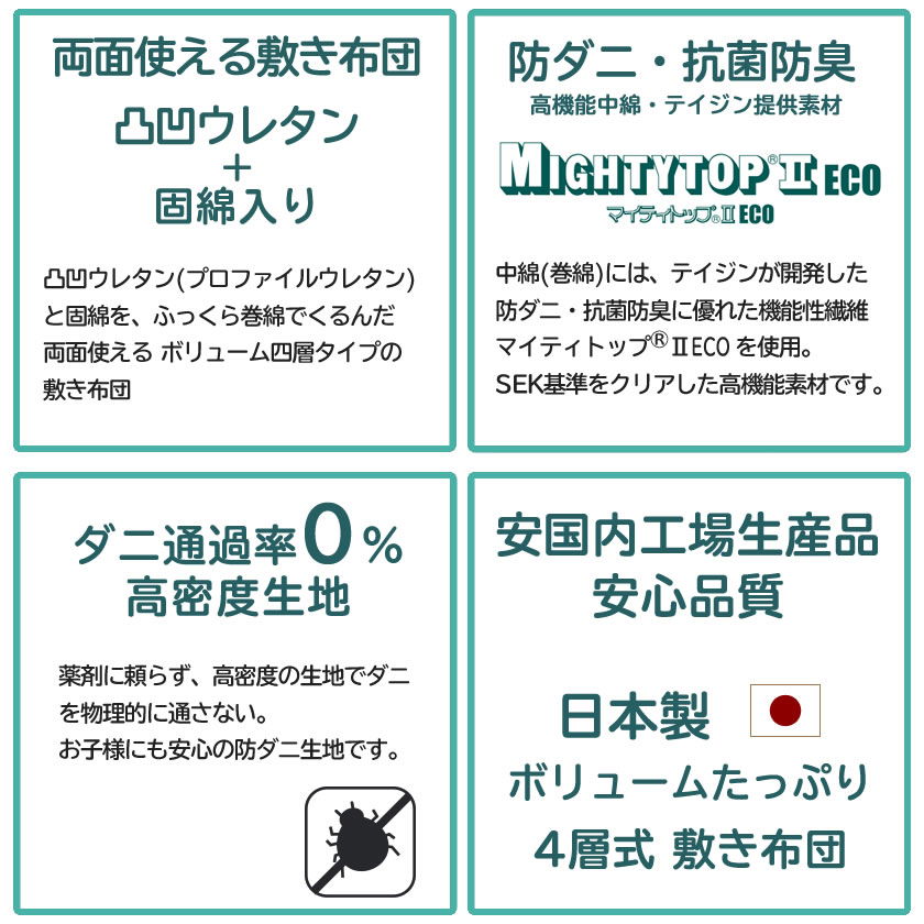 四層敷き布団 ダブルサイズ ベッドで使える 敷きふとん 両面使える
