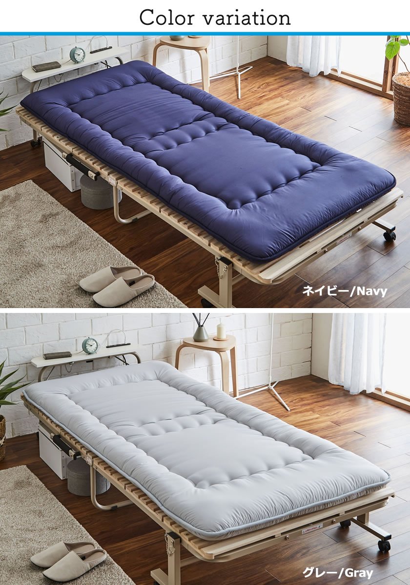 折り畳み檜すのこベッド シングル 専用日本製V-lap敷布団セット 棚付き 