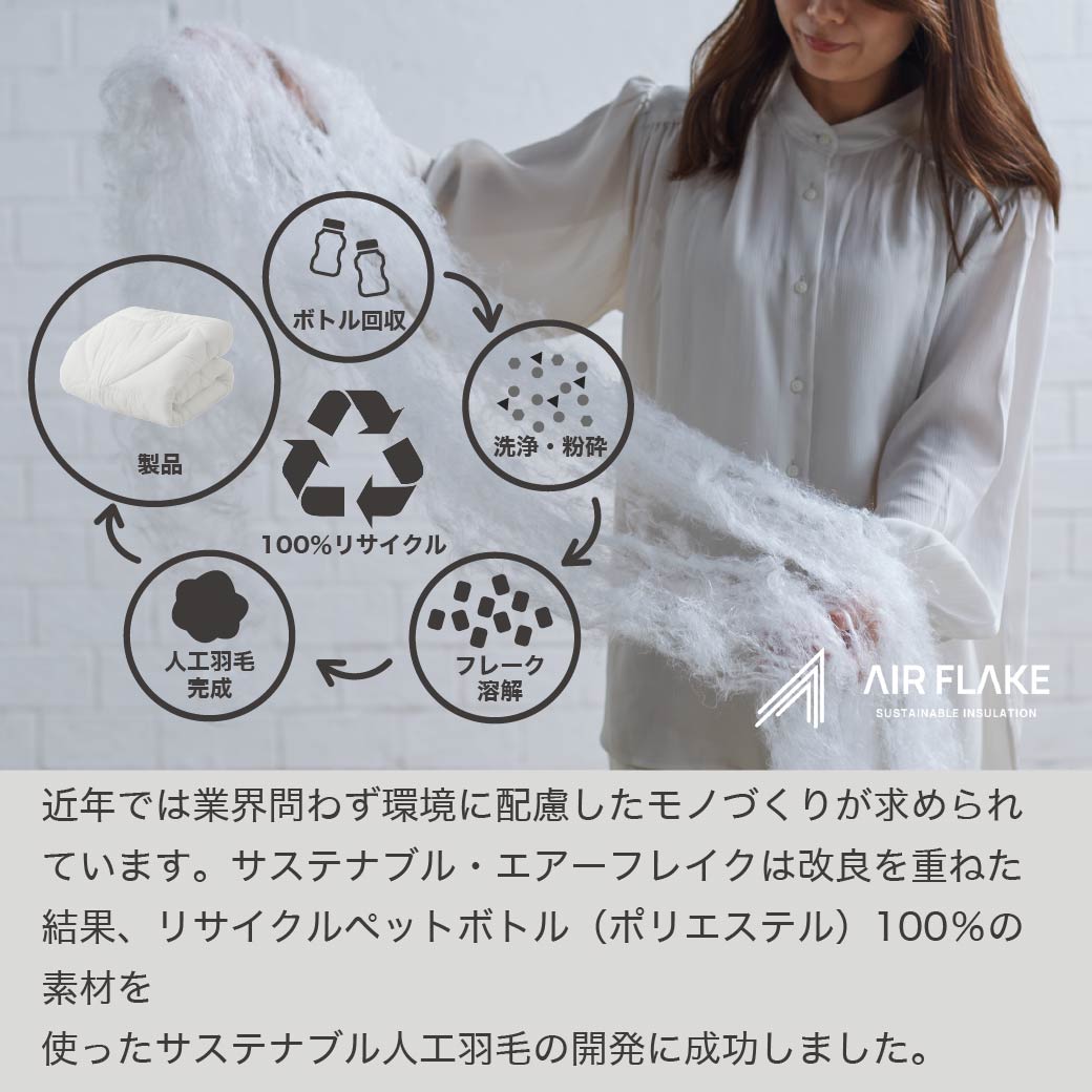 RENU(R) サステナブルエアーフレイク掛け布団 ダブル 日本製| 人工羽毛
