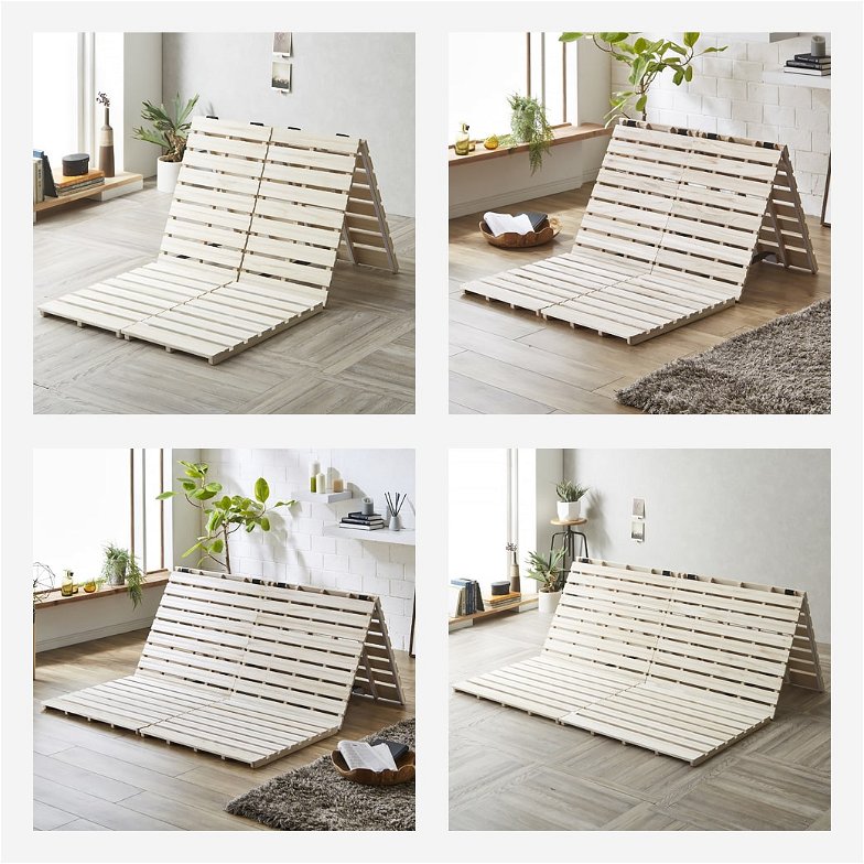 三つ折りすのこマット すのこベッド セミシングル 三つ折りウレタンマットレス付き 木製 桐 二分割可能 完成品 低ホルムアルデヒド 布団が干せる