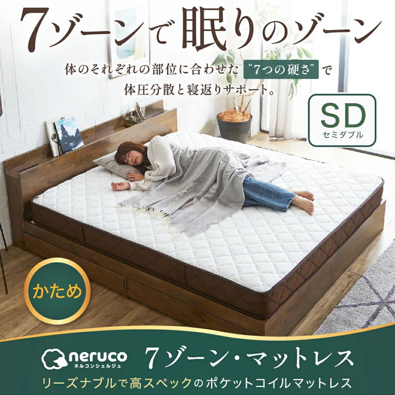 7ゾーンポケットコイルマットレス セミダブル neruco オリジナル マットレス ベットマット  ポケットコイル マット 抗菌防臭 両面仕様