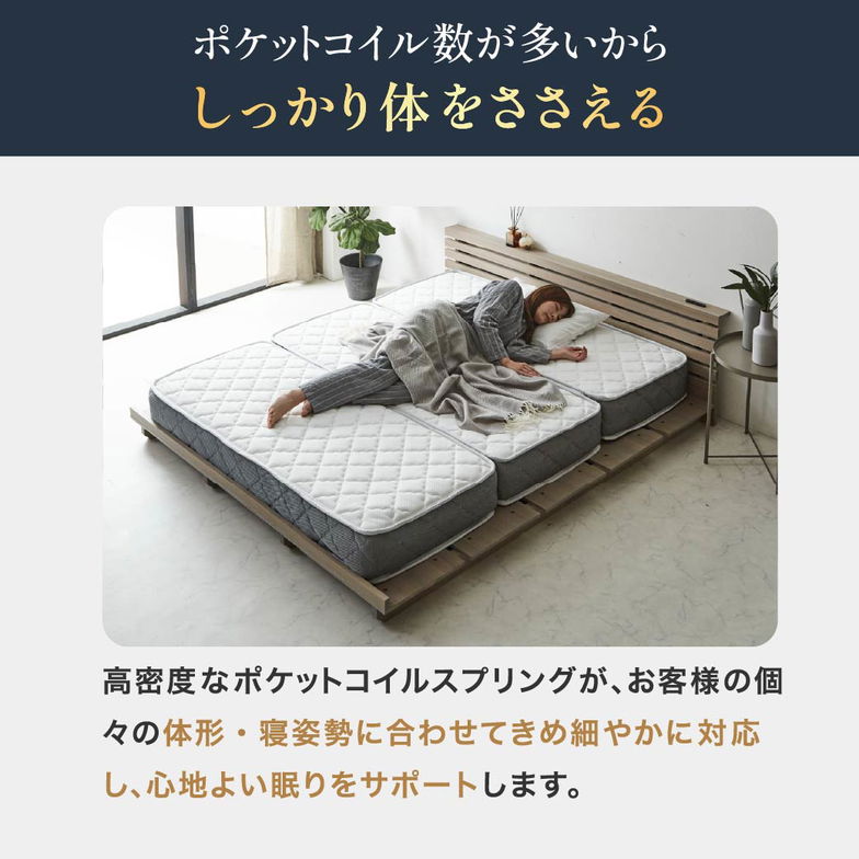 ポケットコイルマットレス 三つ折り 極厚20cm セミシングル高密度ポケットコイル 抗菌防臭 防ダニ 帝人マイティトップ2 圧縮ロール ソファになるマットレス