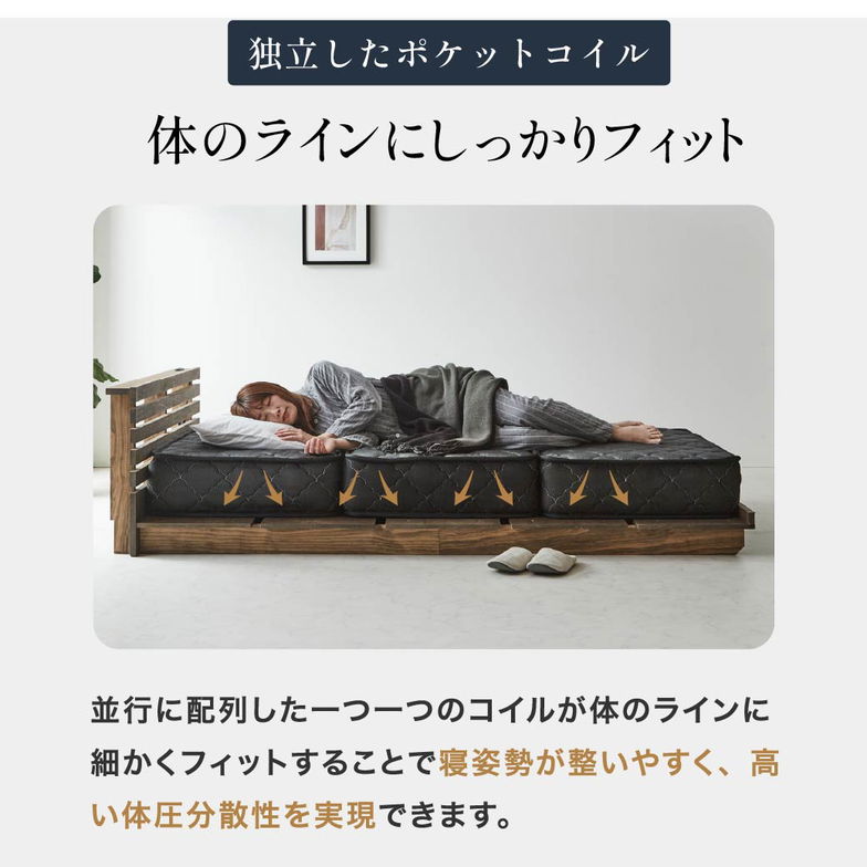 ポケットコイルマットレス 三つ折り 極厚20cm セミシングル高密度ポケットコイル 抗菌防臭 防ダニ 帝人マイティトップ2 圧縮ロール ソファになるマットレス