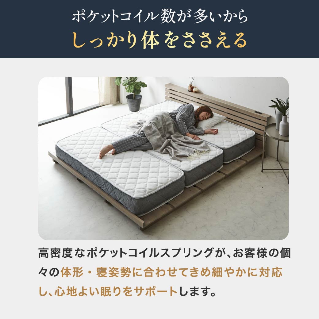 ポケットコイルマットレス 三つ折り 極厚20cm クイーン 高密度