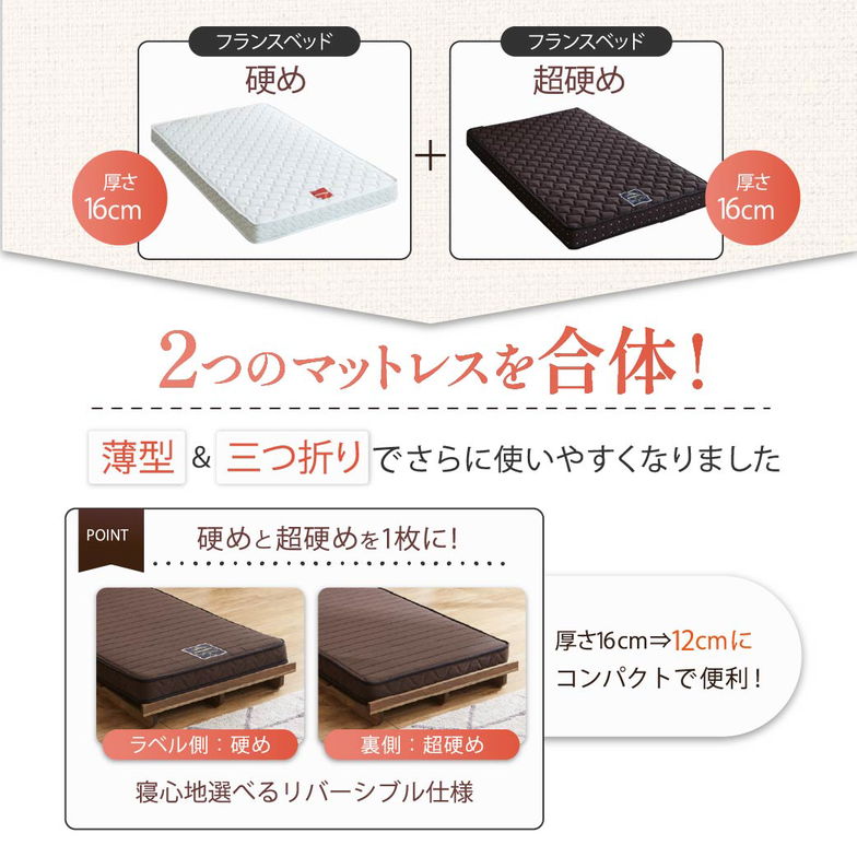 フランスベッド 三つ折り薄型マットレス 厚さ12cm  シングル 抗菌防臭 防ダニ 圧縮ロール やや硬め 硬め 日本製 R-one 薄型マットレス