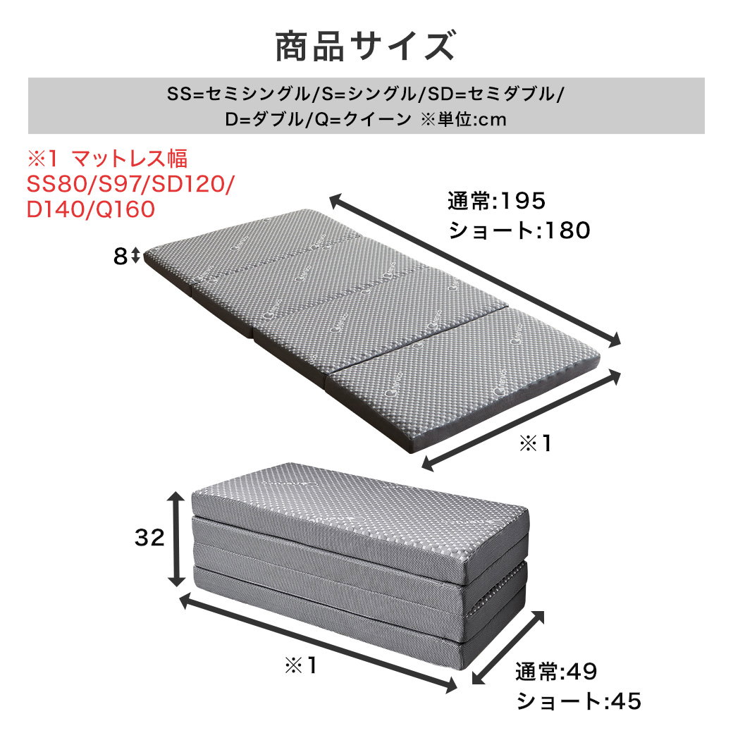 ネルコンシェルジュ 四つ折りウレタンマットレス 厚さ8cm セミシングル