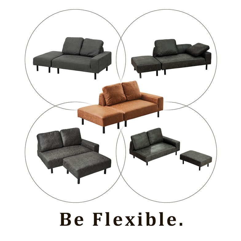 カウチソファ ライナス オットマン付き クッション付き 幅170cm ソファベッド 2人掛けソファ ローソファ ファブリックレザーソファ