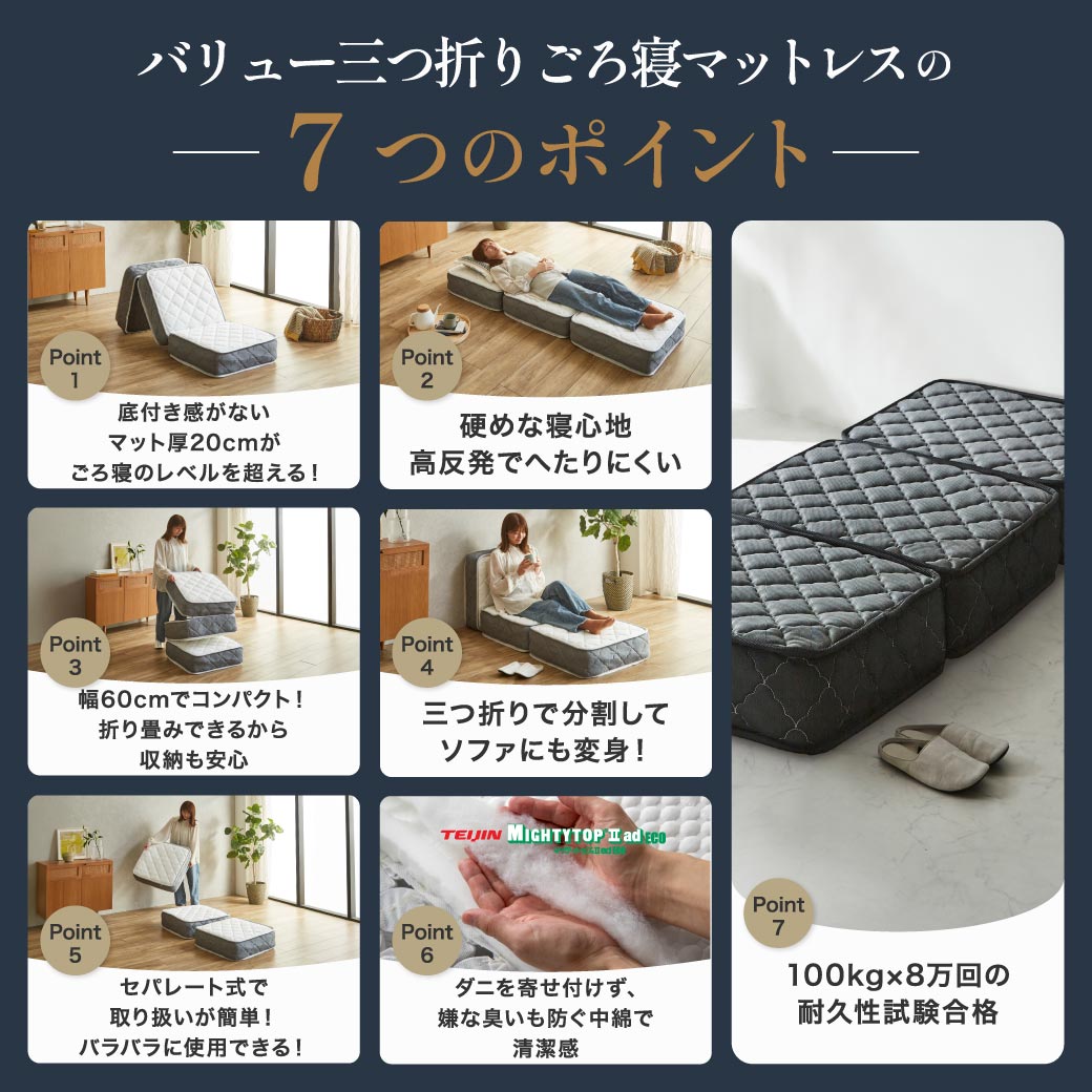 ポケットコイル マットレス 三つ折り ごろ寝 バリューマットレス 60