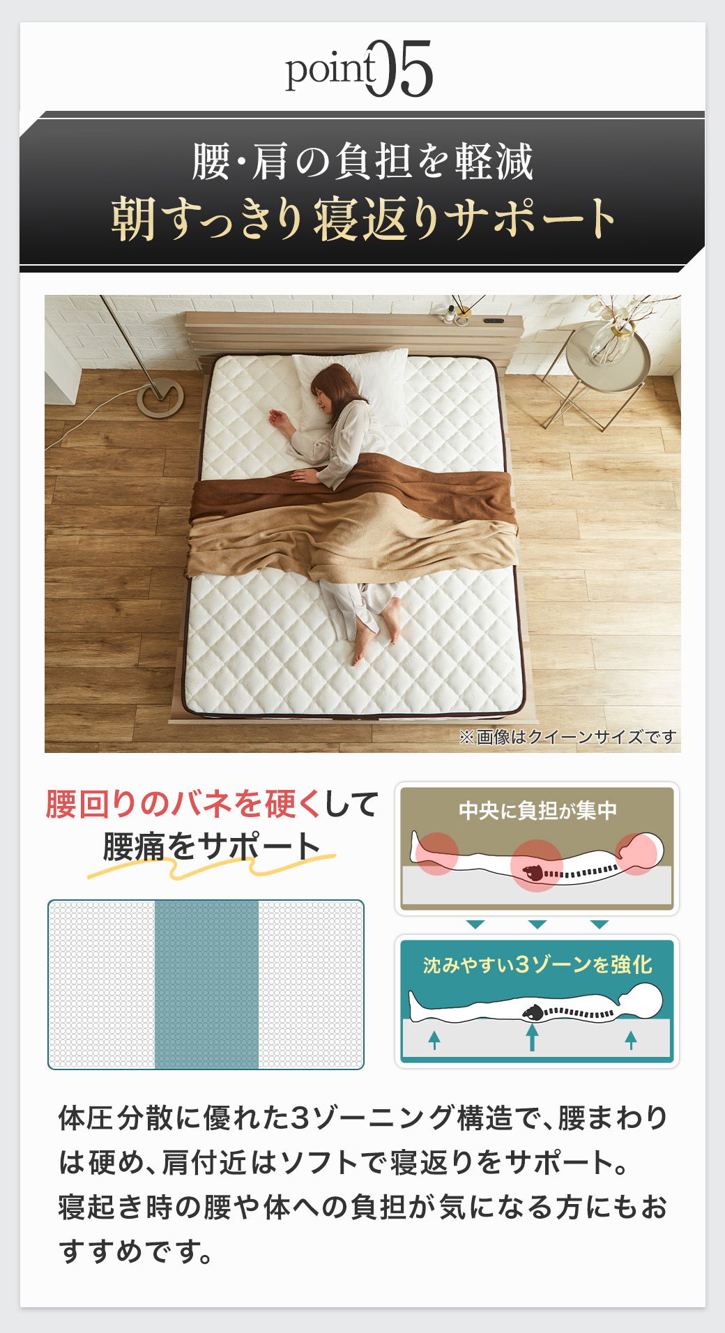 腰・肩の負担を軽減 朝すっきり寝返りサポート