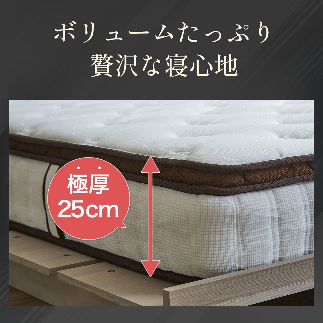 極厚25cm ハイカウントマットレス キング ポケットコイル 超高密度 3