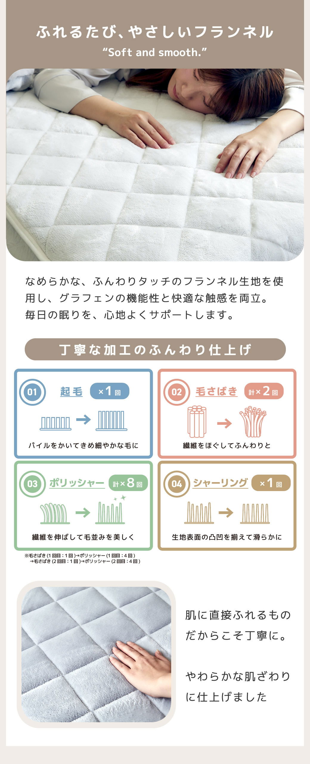 ソフトなフランネル生地 ベッドパッド