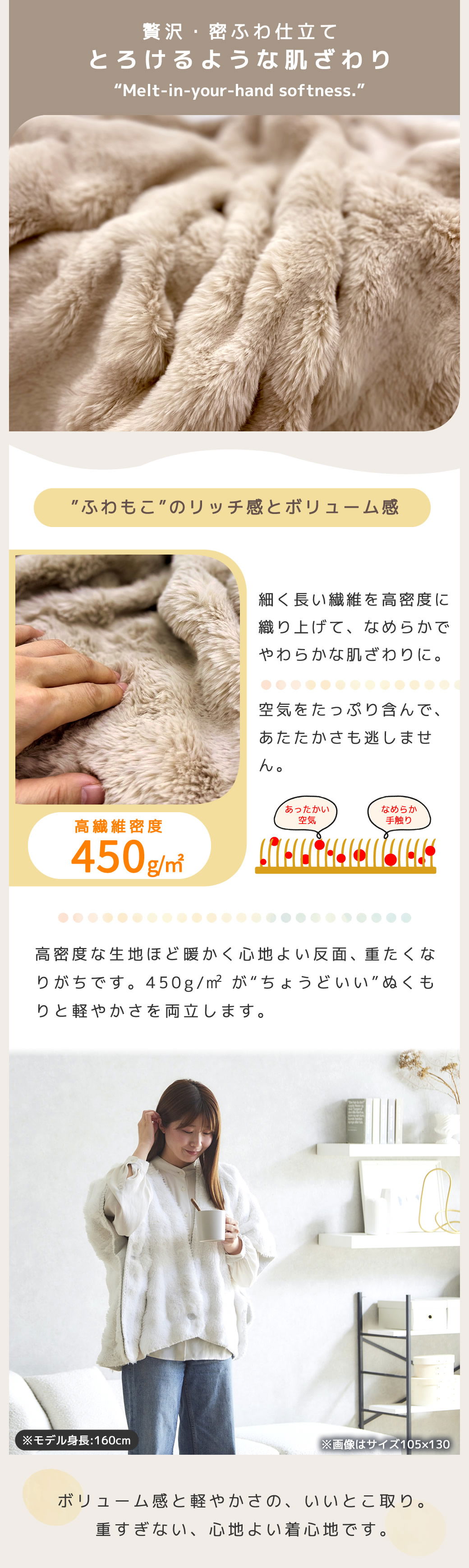 高密度繊維 重すぎない 軽やかな掛け心地 おしゃれなふわぽこデザイン