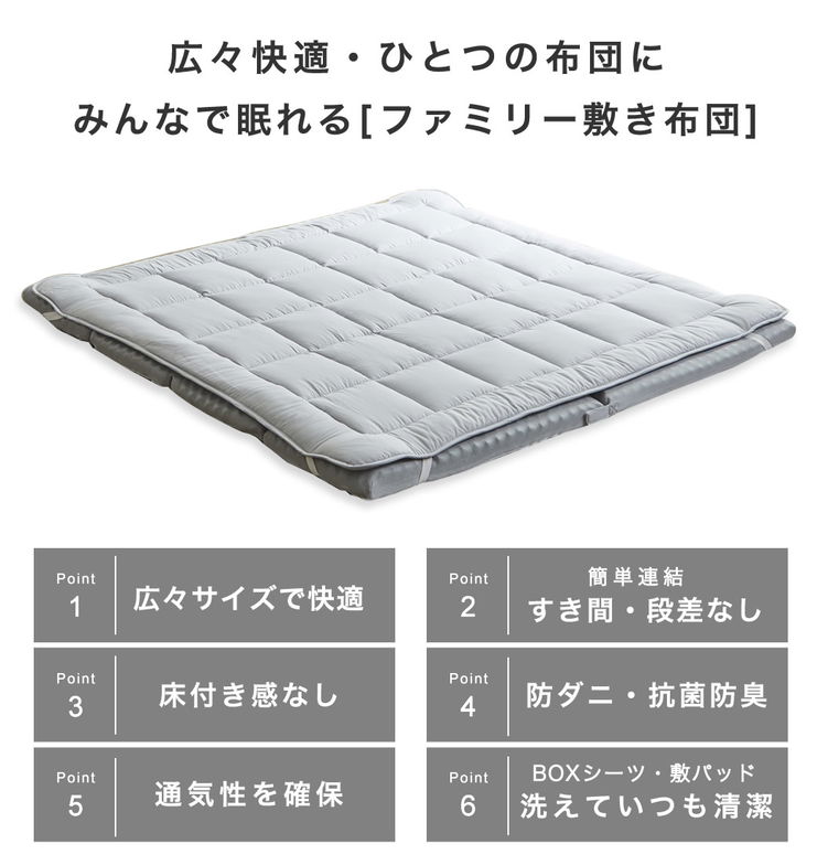 ファミリー敷き布団 敷布団 220サイズ 厚さ12cm 連結 ウレタンマットレス 敷きパッド BOXシーツ 家族 3人 収納 4つ折り 折りたたみ 抗菌 防臭 防ダニ 高反発 通気性 ワイド 大きい 大きいサイズ ファミリー布団