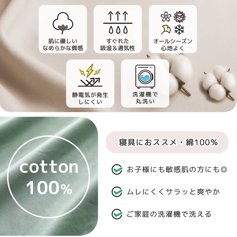 コットン100% 綿ツイル ボックスシーツ クイーン 全周ゴム フィットシーツ 家庭洗濯可 高密度