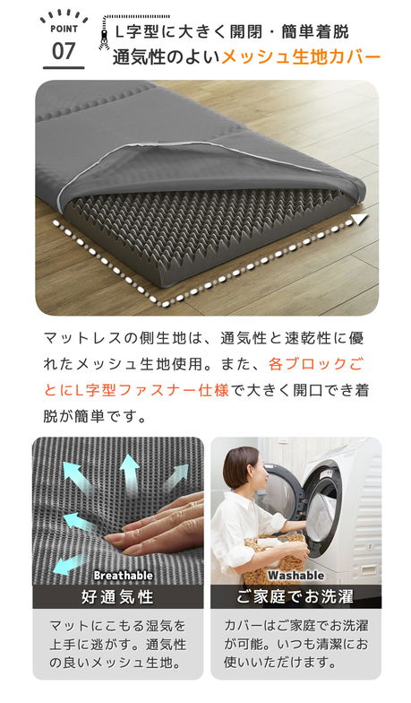 三つ折りウレタンマットレス クイーン 25D プロファイルマットレス 折りたたみマットレス 洗える メッシュカバー 10cm スタンダードタイプ