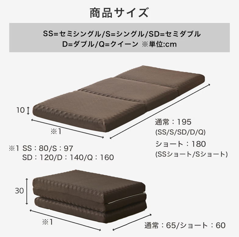 三つ折りウレタンマットレス クイーン 30D プロファイルマットレス 折りたたみマットレス 洗える メッシュカバー 10cm 高密度タイプ