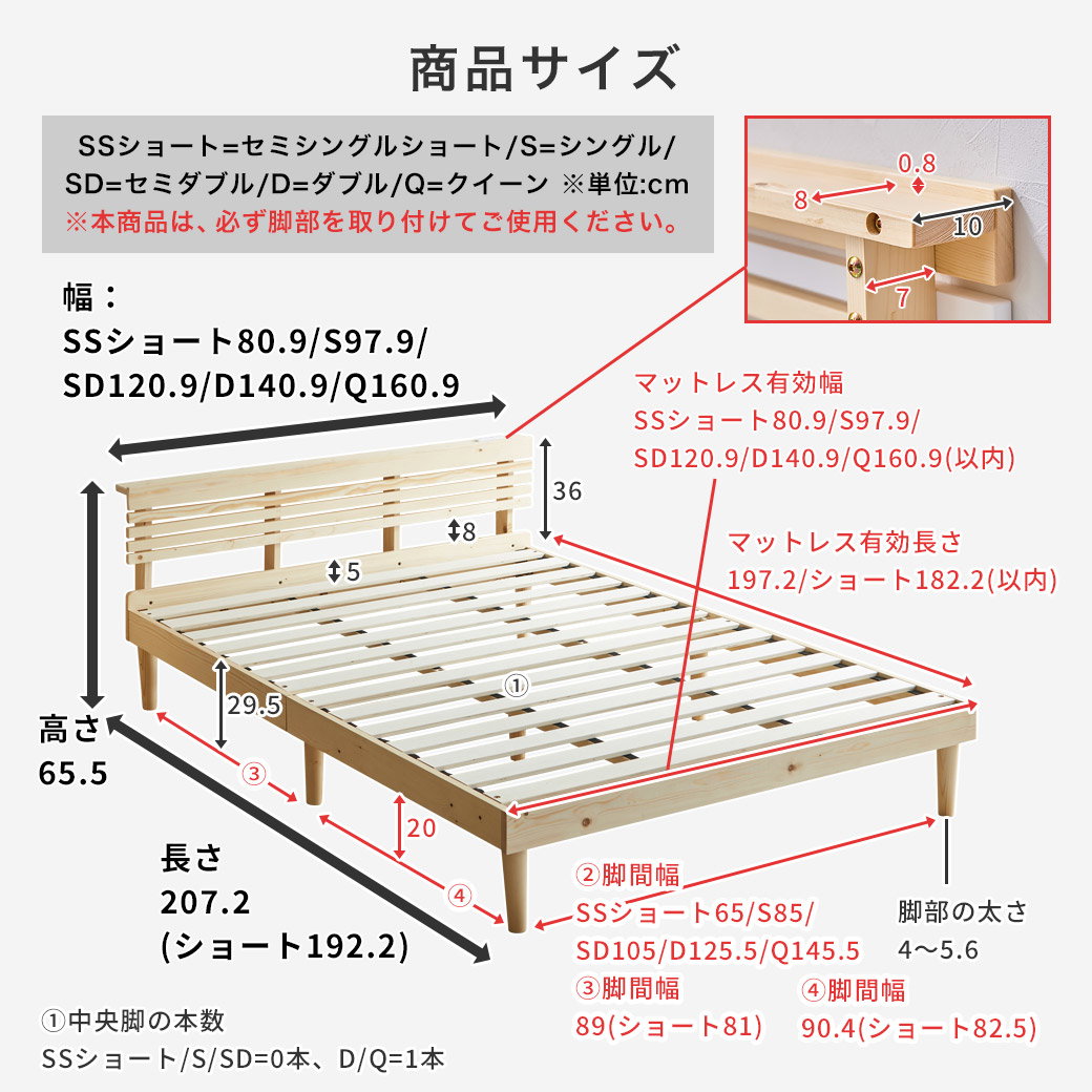 ダブルベッド 脚・棚・コンセント２個付　フレームのみ　脚付きベッド　すのこベッド フュゼル すのこベッド 棚付きベッド ダブル ベッドフレーム 木製 棚