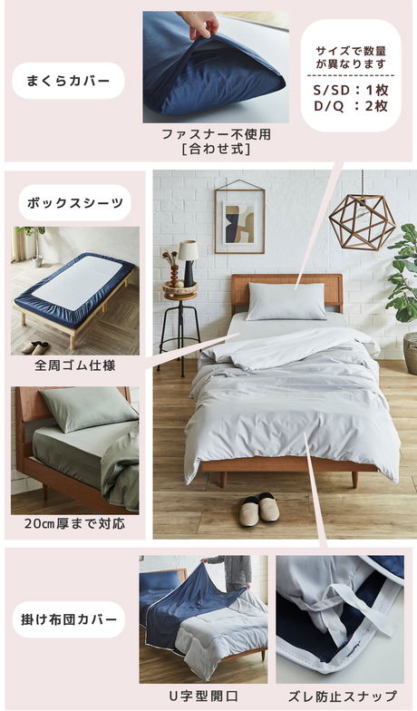 【セット品】3つ折りマットレス付き布団セット 布団カバーセットクイーン+綿100%ツイル布団カバーセット ボックスシーツ クイーン+