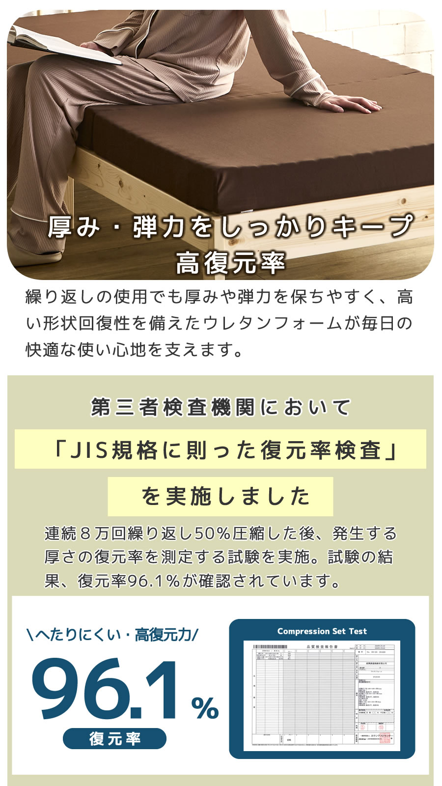 三つ折りウレタンマットレス シングル 10cm厚 25D ブロックウレタン