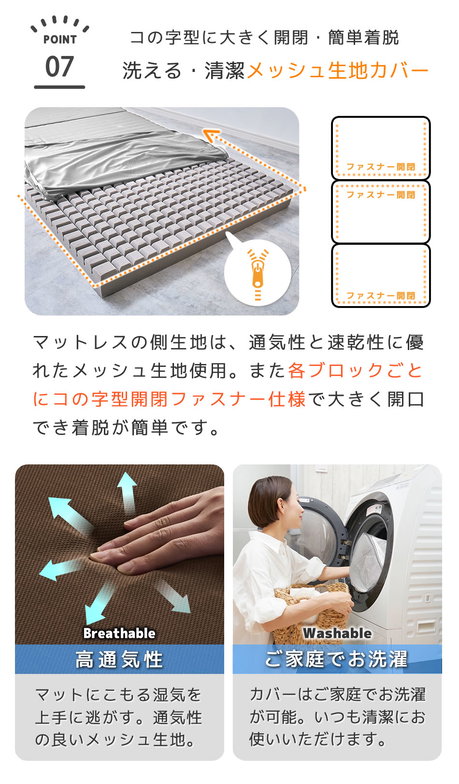 三つ折りウレタンマットレス クイーン 10cm厚 25D ブロックウレタンマットレス かため 折りたたみマットレス 洗えるカバー スタンダードタイプ