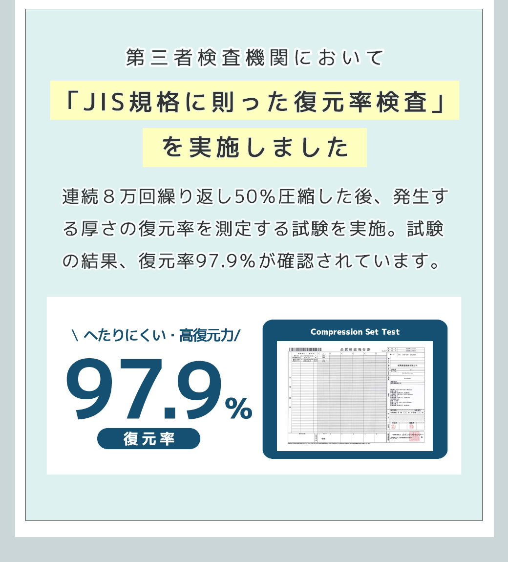 元の形状に戻る力、高復元率