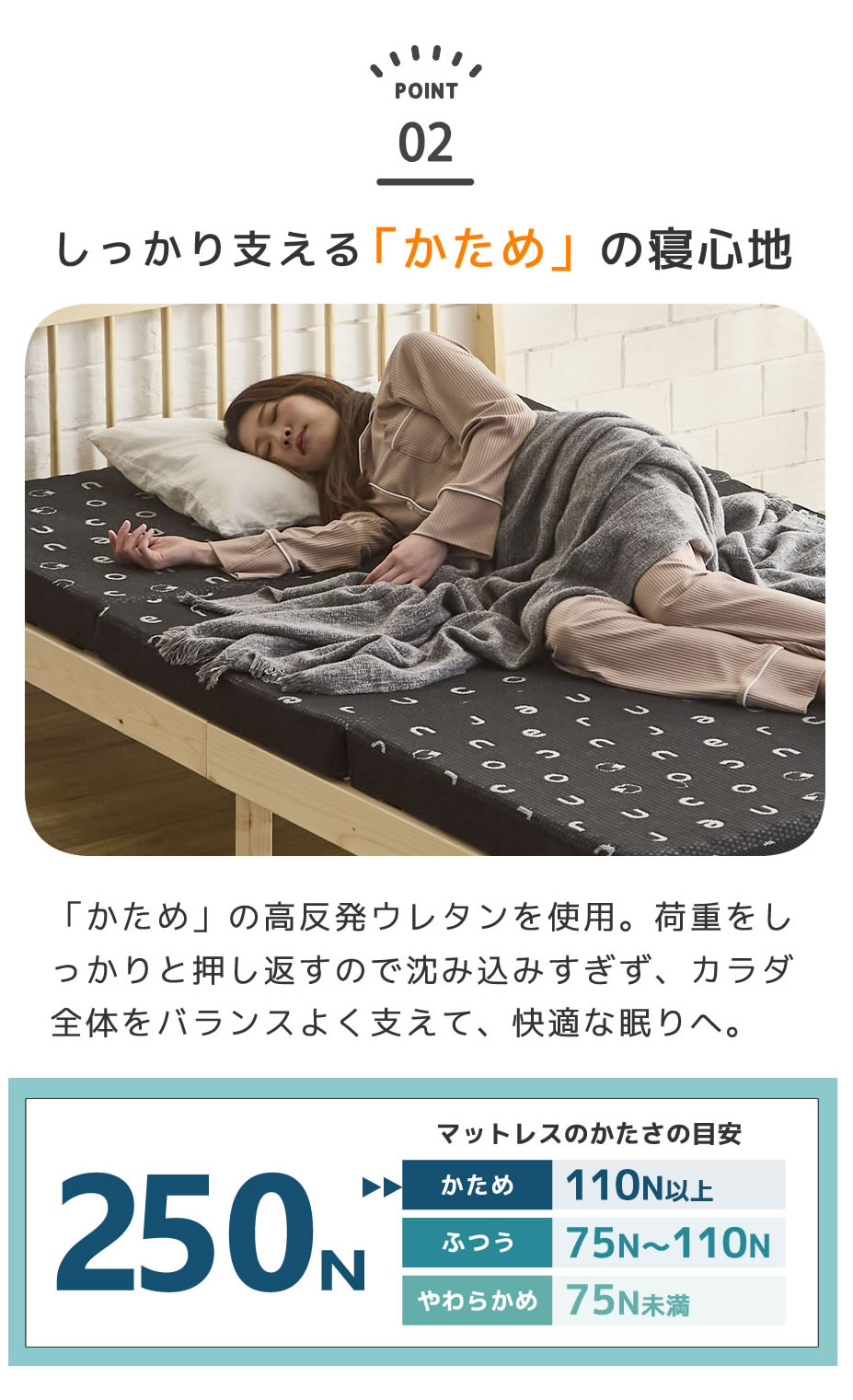 三つ折りウレタンマットレス シングル ブロックウレタン 8cm厚 かため