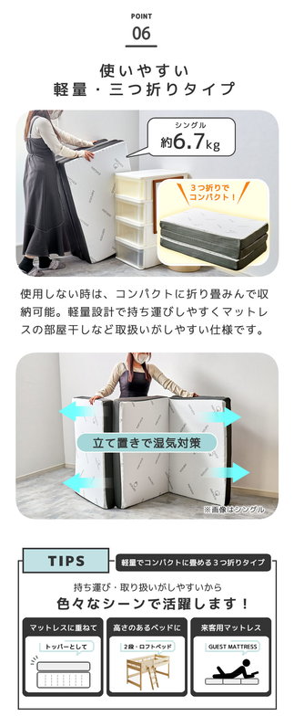 三つ折りウレタンマットレス ブロックウレタン 2層マットレス 10cm厚 ダブル 35D 高密度  かため 高反発 折りたたみマットレス 洗えるカバー