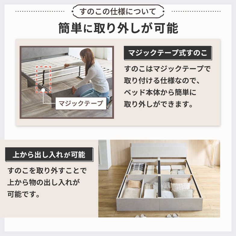 【新色登場】収納付きベッド ゼスト zesto モルタル柄 すのこベッド USBコンセント【z有料組立】 引き出し収納付きベッド セミダブル 25cm厚 高密度ポケット