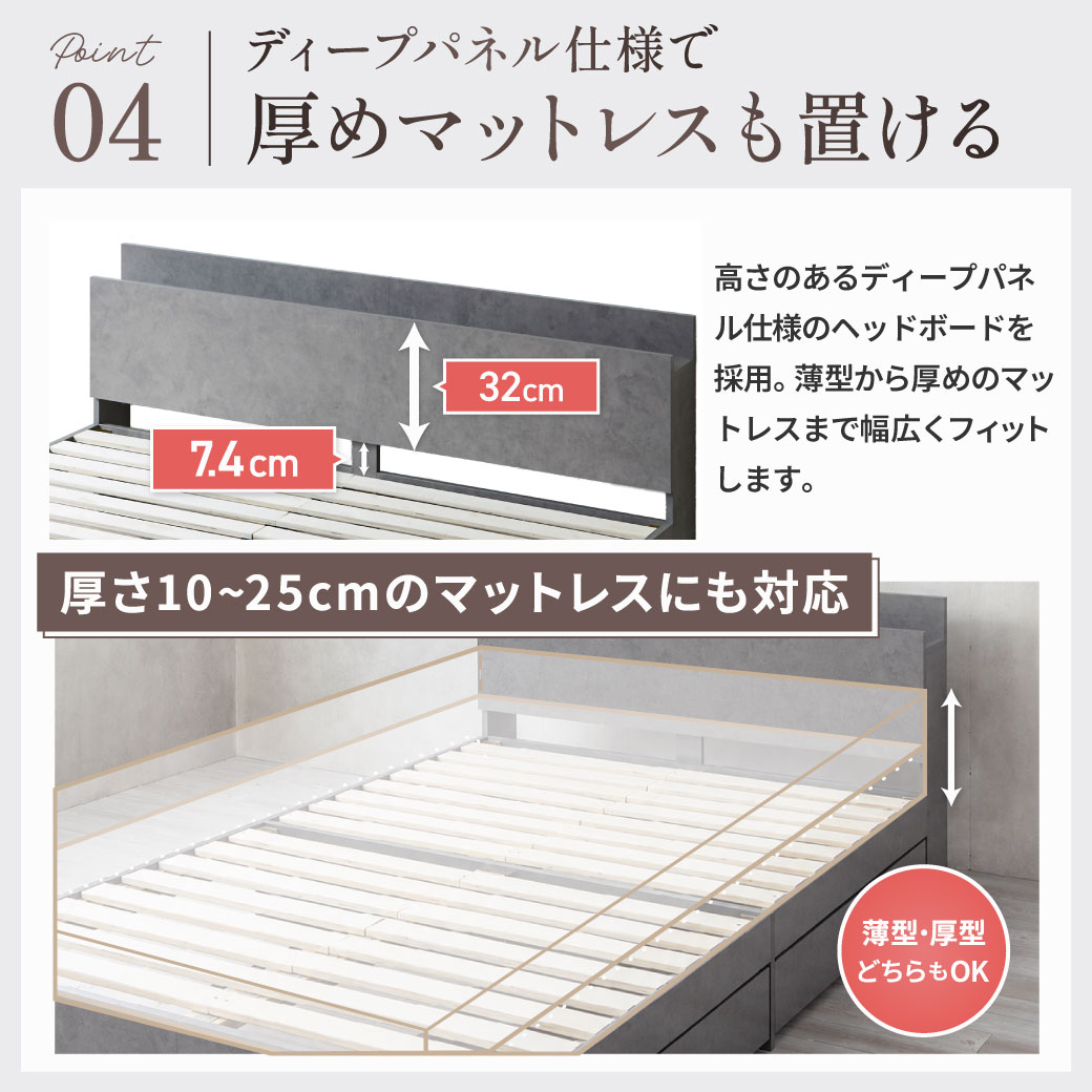 新色登場】収納付きベッド ゼスト zesto モルタル柄 すのこベッド USB