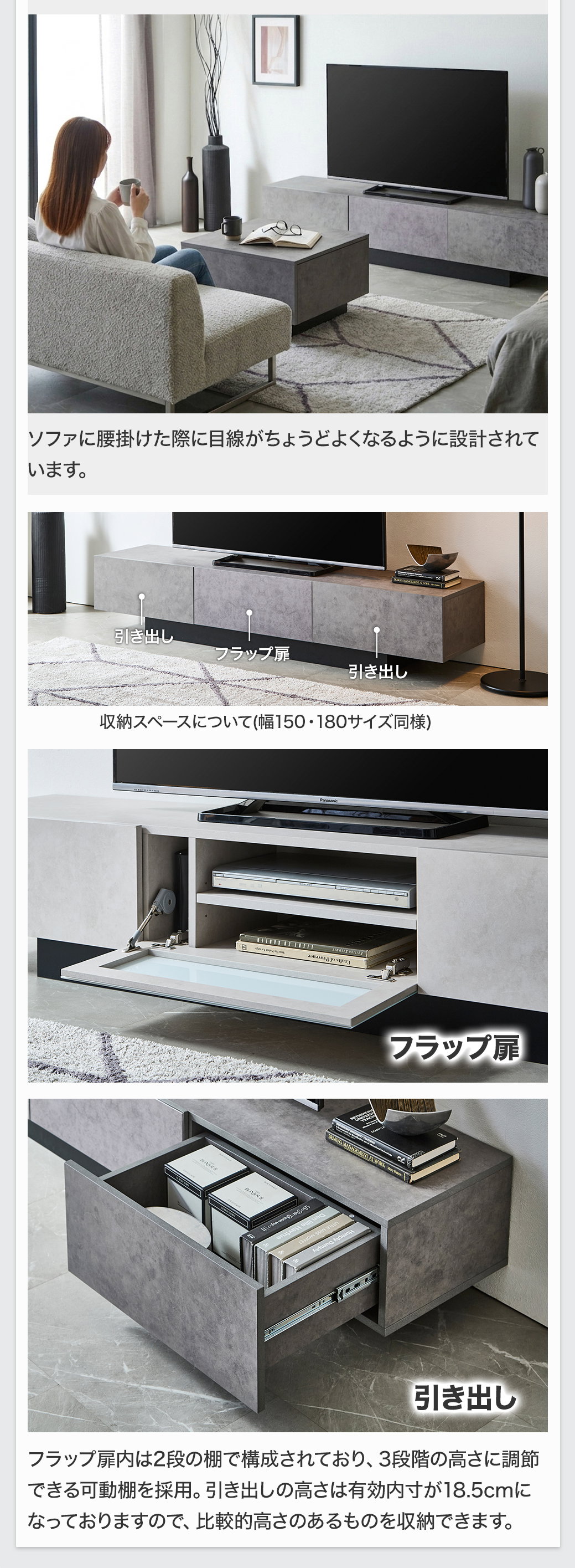 フラップ扉と引き出しの説明