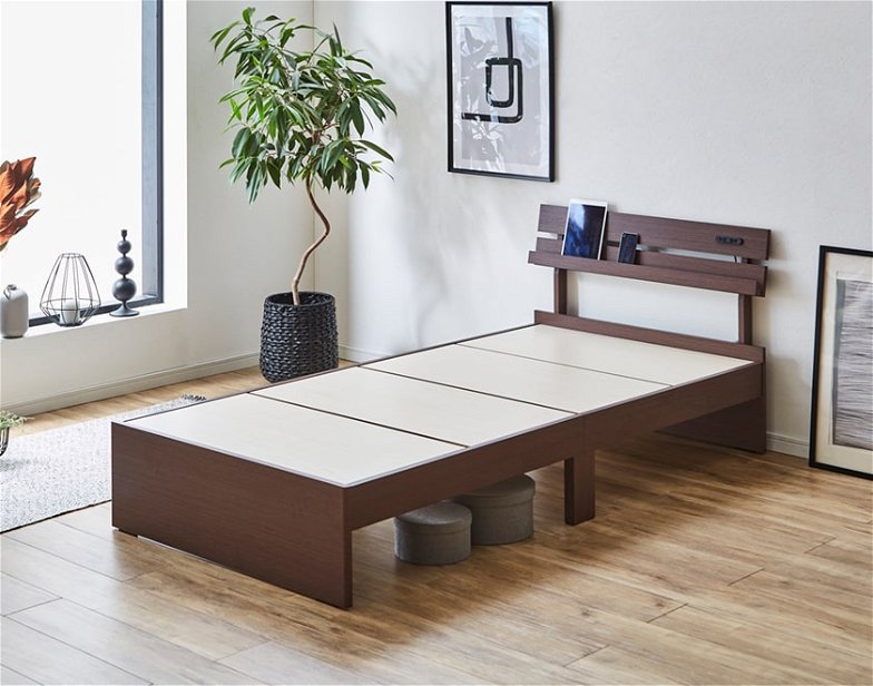 ベッド 棚付きベッド セミダブル ベッドフレームのみ 木製 コンセント