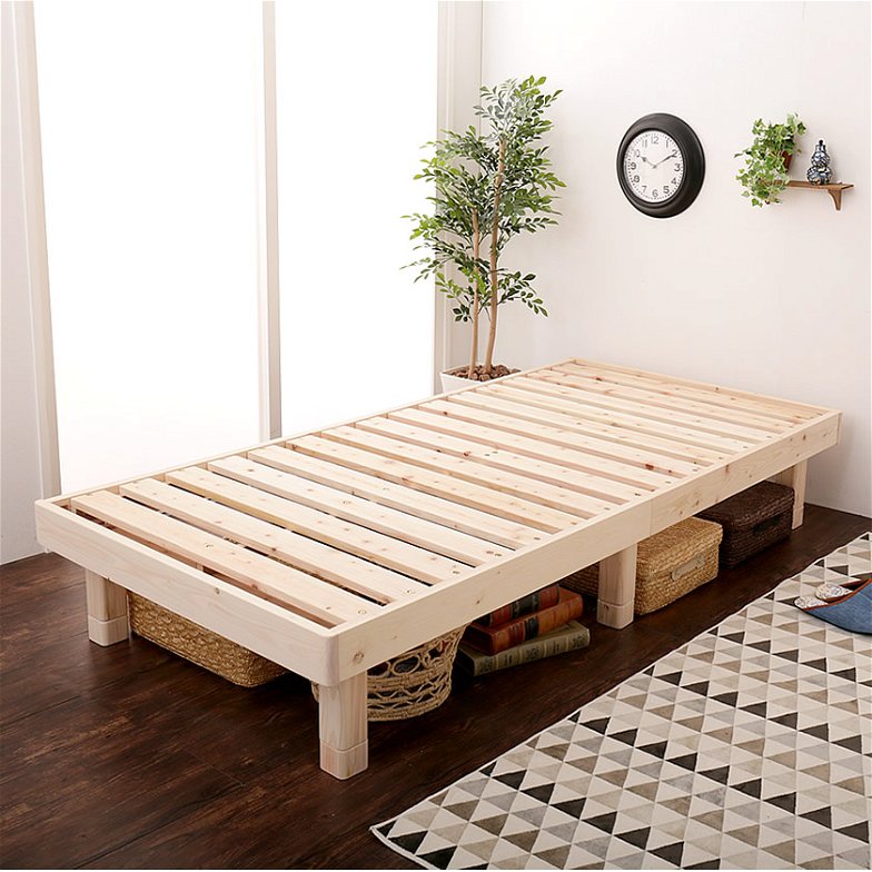 檜すのこベッド セミシングル ヘッドレス ベッド フレームのみ 総檜ベッド 床面高さ3段階調節