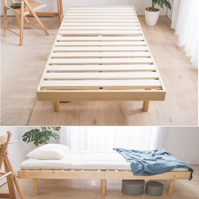 木製すのこベッド シングル 高さ3段階調節 しっかり頑丈 天然木無垢材