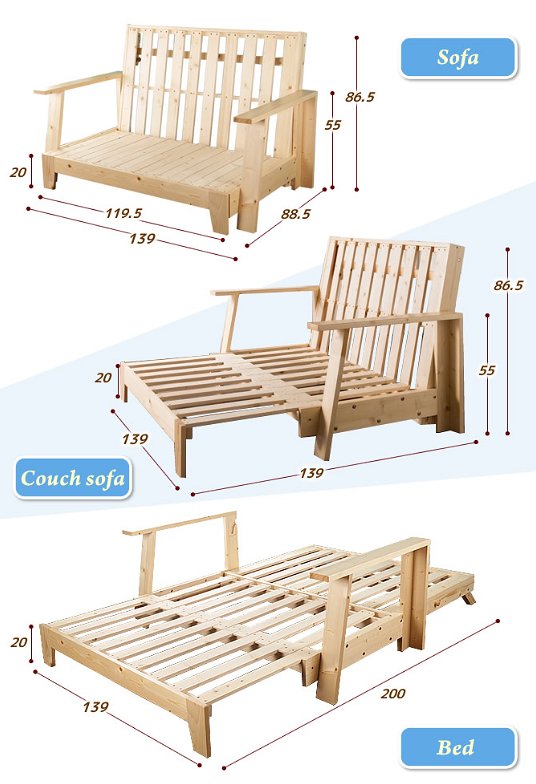 ソファベッド 3way 木製ソファベッド 専用布団セット セミダブル ベッド、カウチソファ、2Pソファ 1台に3通りのインテリア機能