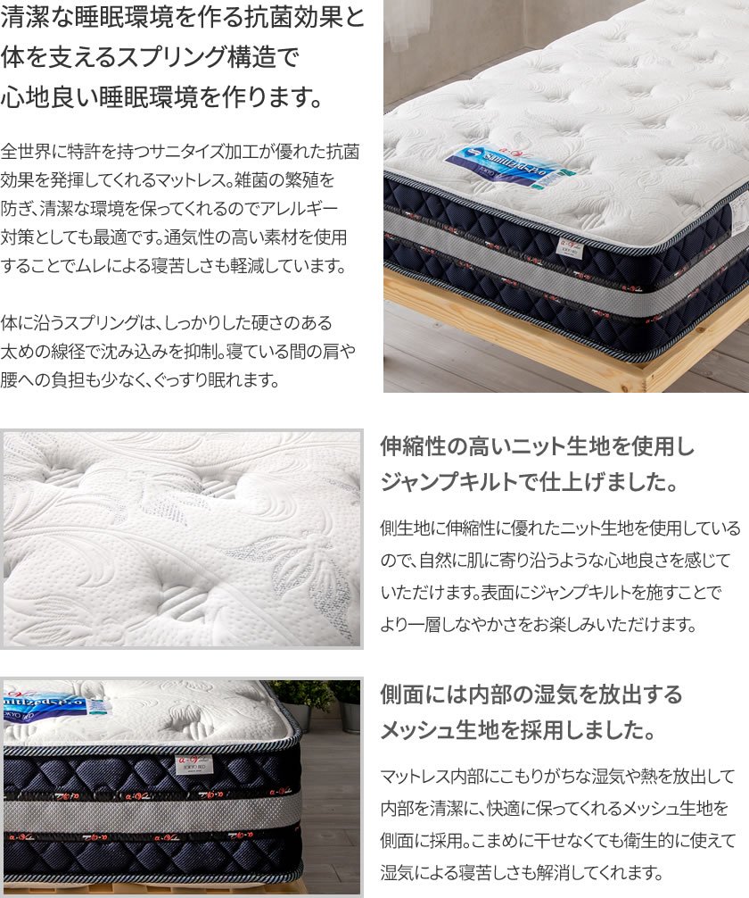 高密度ポケットコイルマットレス 7インチ 国産サニタイズプロ セミダブル 日本製 東京ベッド (23cm厚) ベッドコンシェルジュ neruco