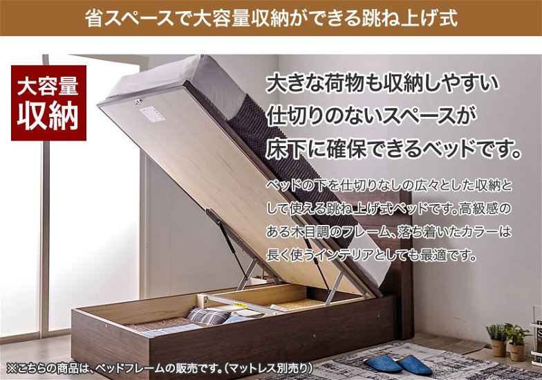 東京ベッド  縦型跳ね上げ収納ベッド フレームのみ 深さ33.5cm シングル サンティエ バックオープン 宮付き 棚付き LED照明