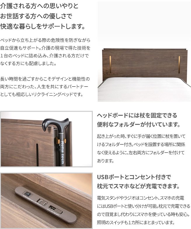 フランスベッド 低床設計の電動ベッド レステックス -W01 シングル 非課税 棚 コンセント付き USBポート 照明 francebed 【受注生産品】