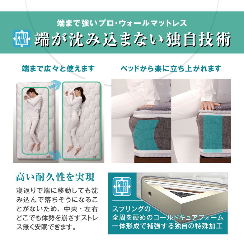 フランスベッド マットレス セミダブル 24cm厚 寝返りしやすい 通気性良い 防ダニ 抗菌 防臭 高密度連続スプリングマットレス